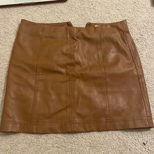 Brown Faux Leather A-Line Skirt